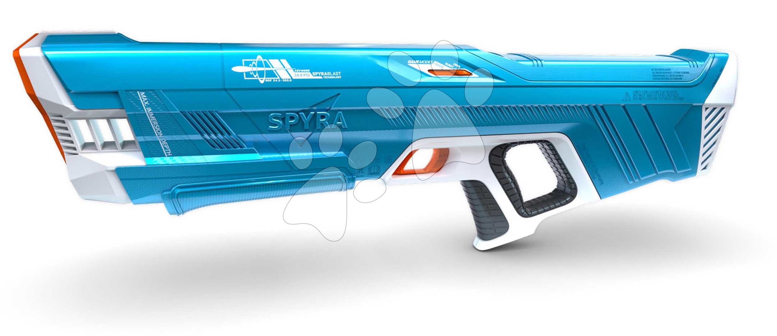 Vodní pistole plně elektronická s automatickým nabíjením vodou SpyraThree Blue Spyra s elektronickým digitálním displejem a 3 režimy střelby s dostřelem 15 metrů modrá od 14 let