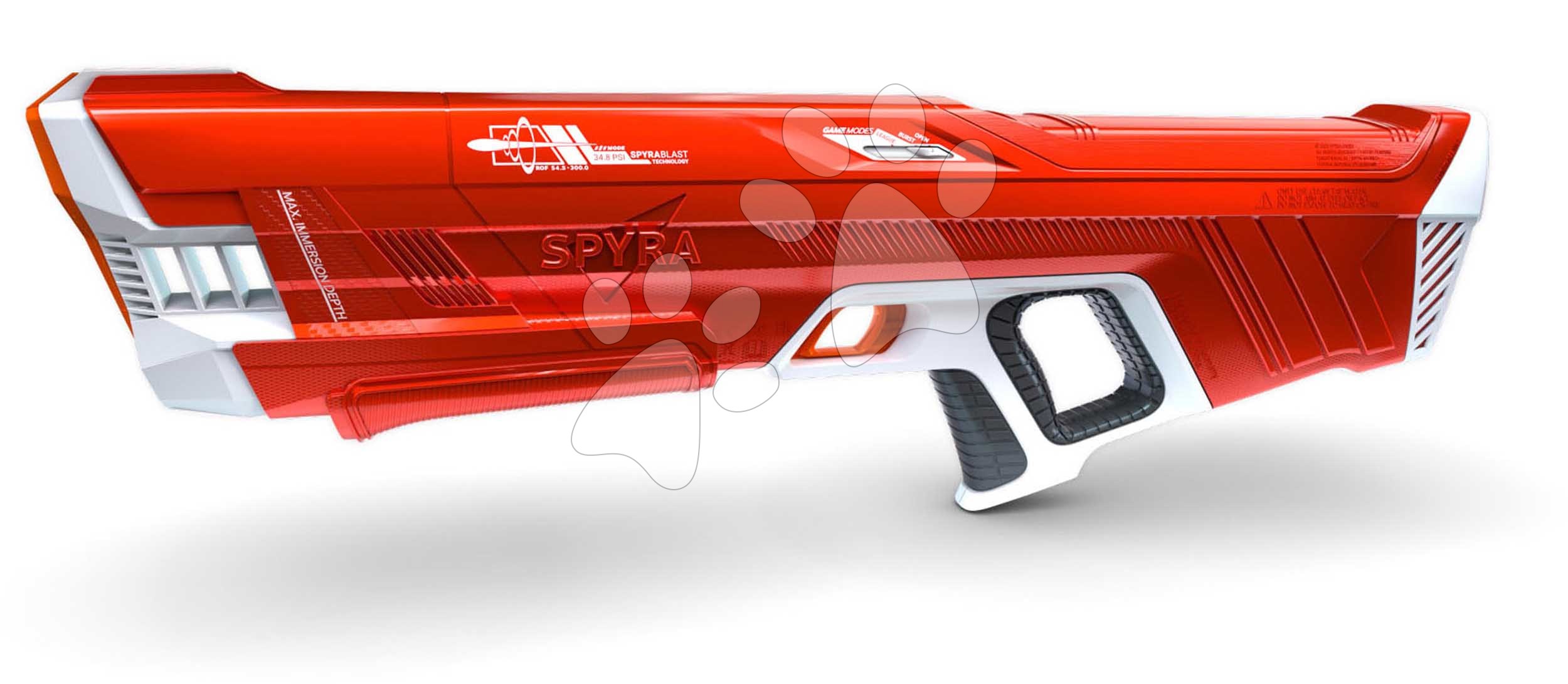 E-shop Vodná pištoľ plne elektronická s automatickým nabíjaním vodou SpyraThree Red Spyra s elektronickým digitálnym displejom a 3 režimy streľby s dostrelom 15 metrov červená od 14 rokov
