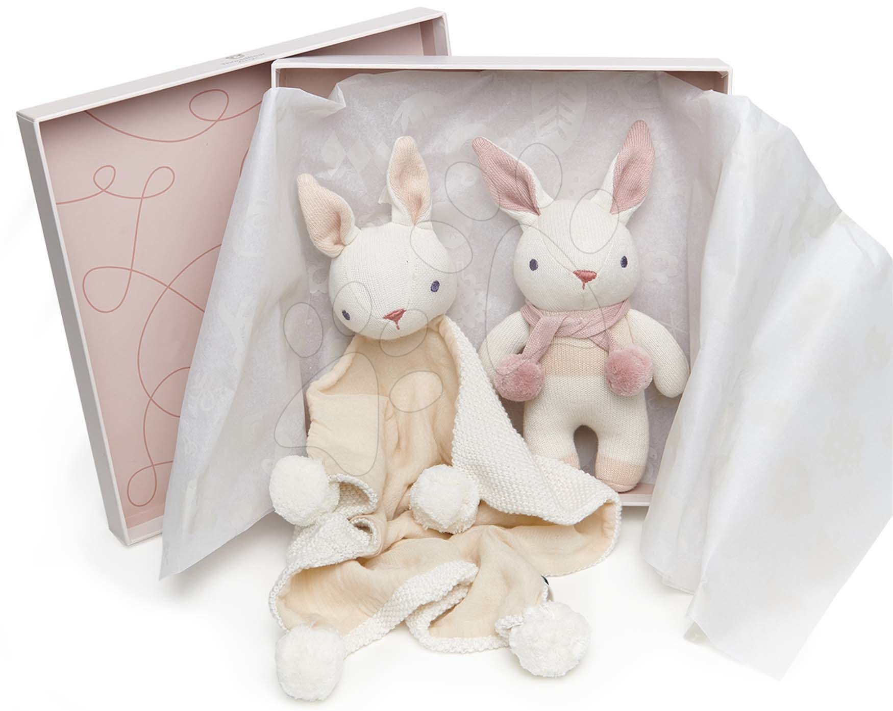 Handrové bábiky - Bábiky pletené zajačiky Baby Threads Cream Bunny Gift Set ThreadBear krémové z jemnej mäkkej bavlny v darčekovom balení od 0 mes
