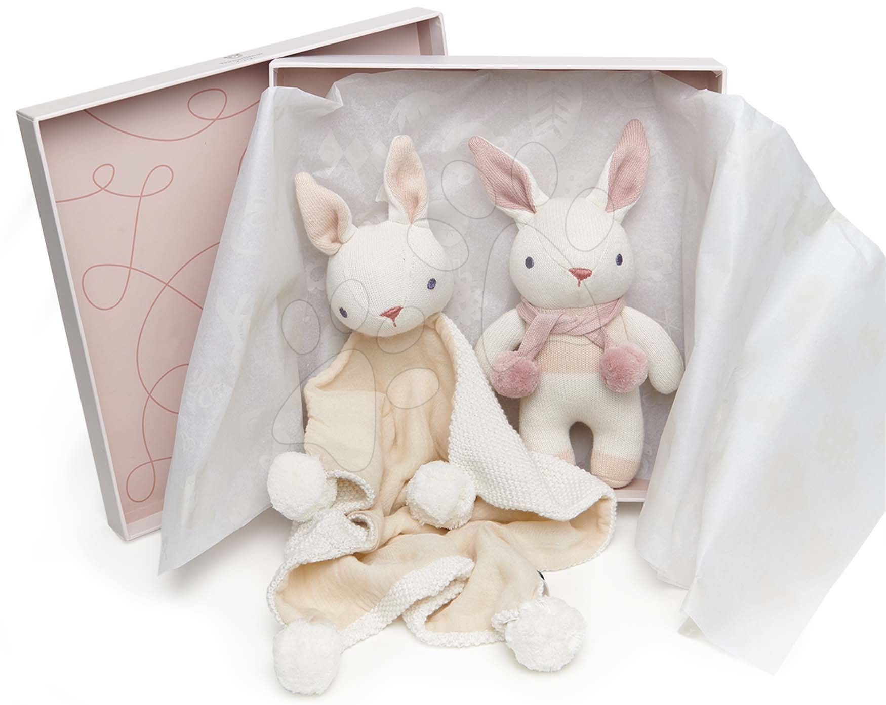 Panenky pletené zajíčci Baby Threads Cream Bunny Gift Set ThreadBear krémové z jemné měkké bavlny v dárkovém balení od 0 měsíců