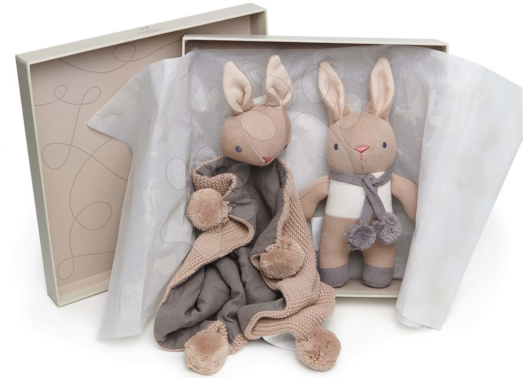 Rongybaba nyuszik Baby Threads Taupe Bunny Gift Set ThreadBear barna puha pamutból ajándékcsomagolásban 0 hó-tól