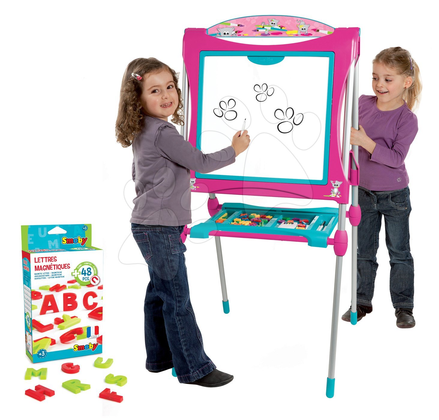 Easels - Smoby Magnetic and Drawing Board 125 cm high with shelf and 128 accessories, pink