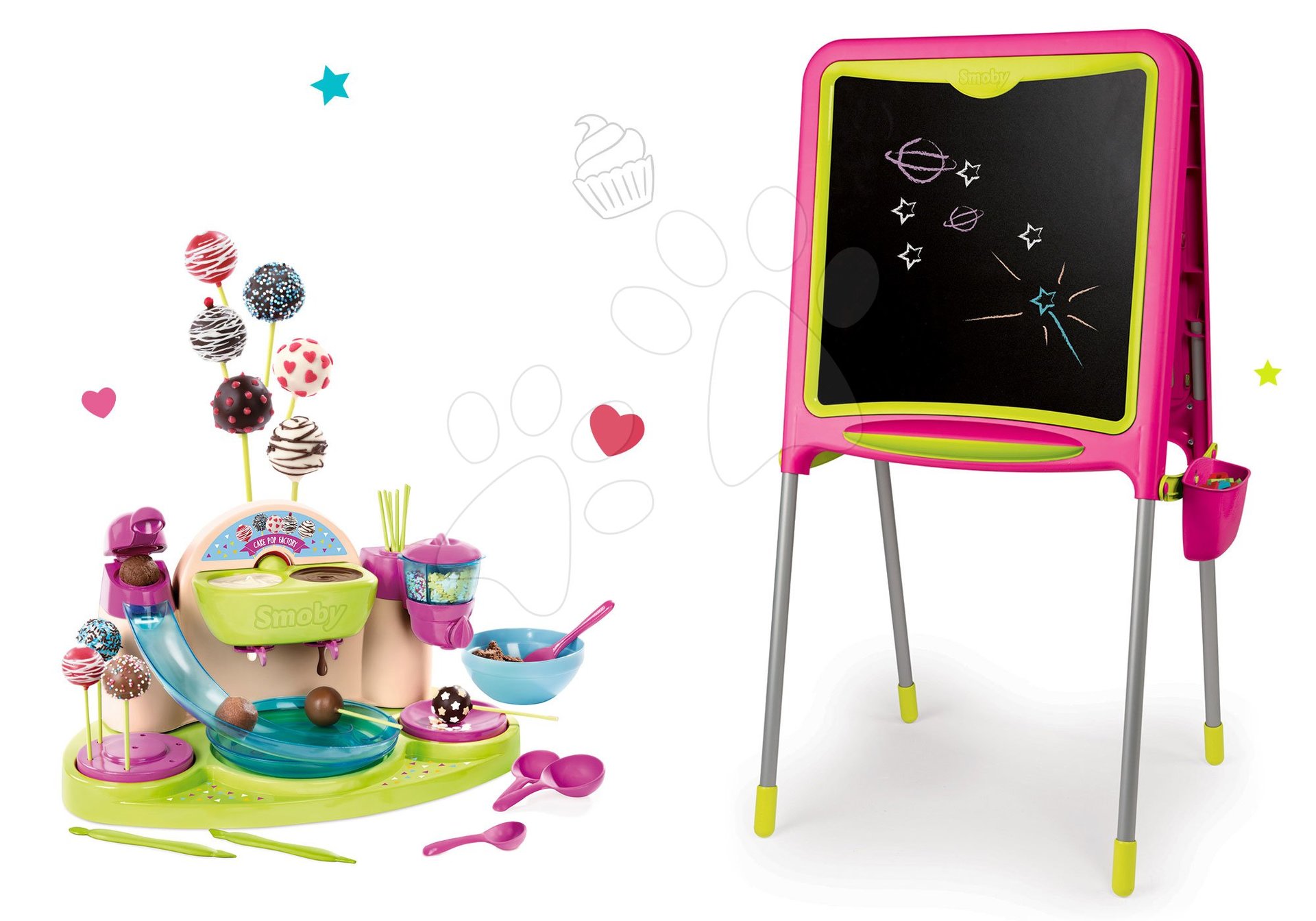 Smoby set školská tabuľa magnetická obojstranná a Hravá kuchárka Chef Cukráreň 410303-1 ružová
