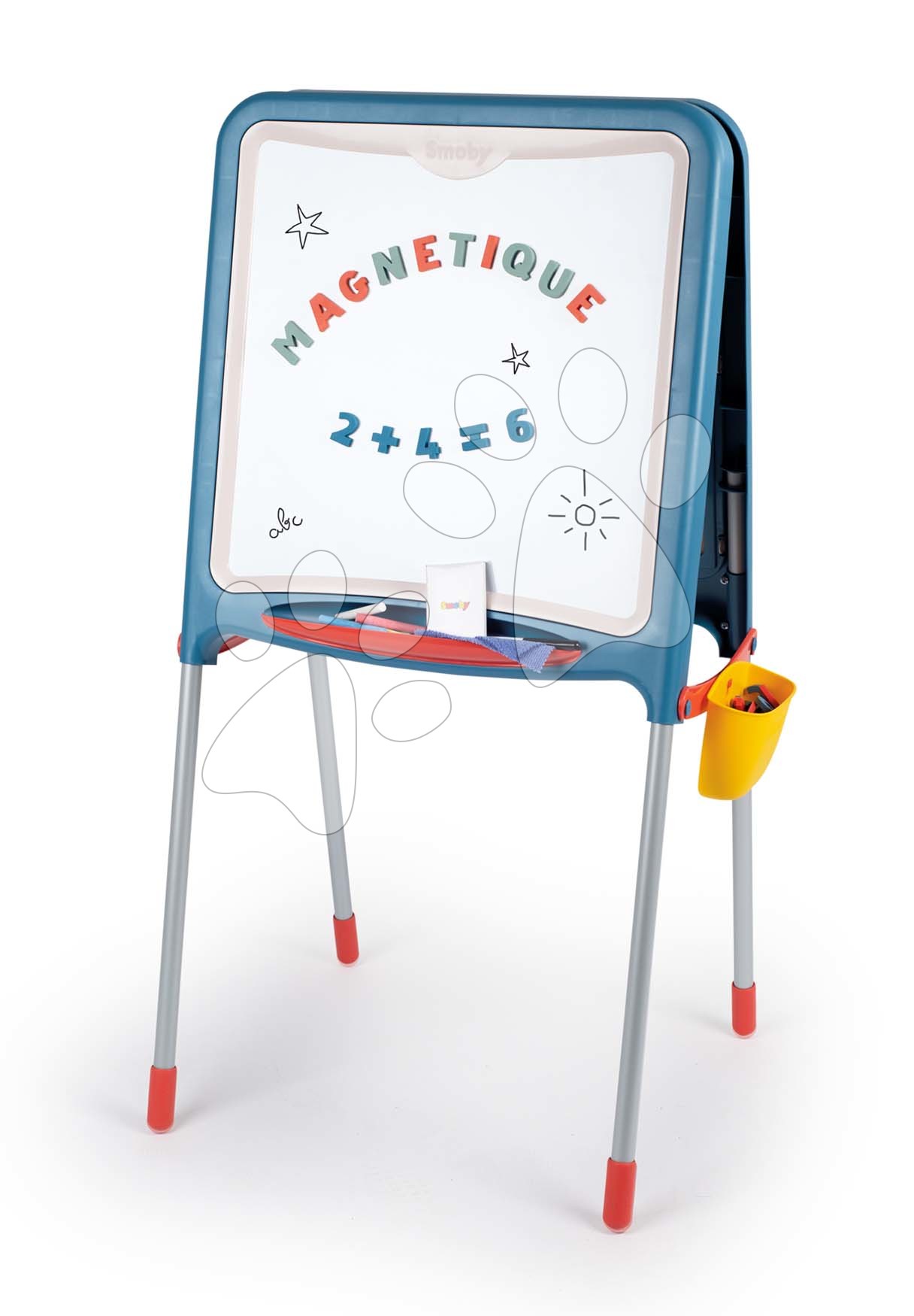 Školské tabule - Tabuľa kovová na kriedu a magnetky Metal Board Smoby obojstranná s úložným priestorom a 80 doplnkami 105 cm vysoká