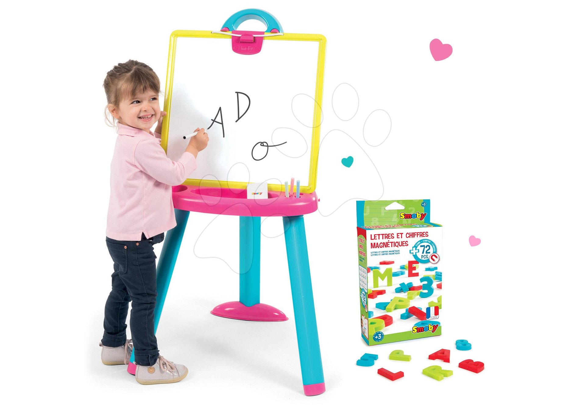 Smoby set školní tabule oboustranná Activity 2v1 a 72 magnetek 410608-1 růžová