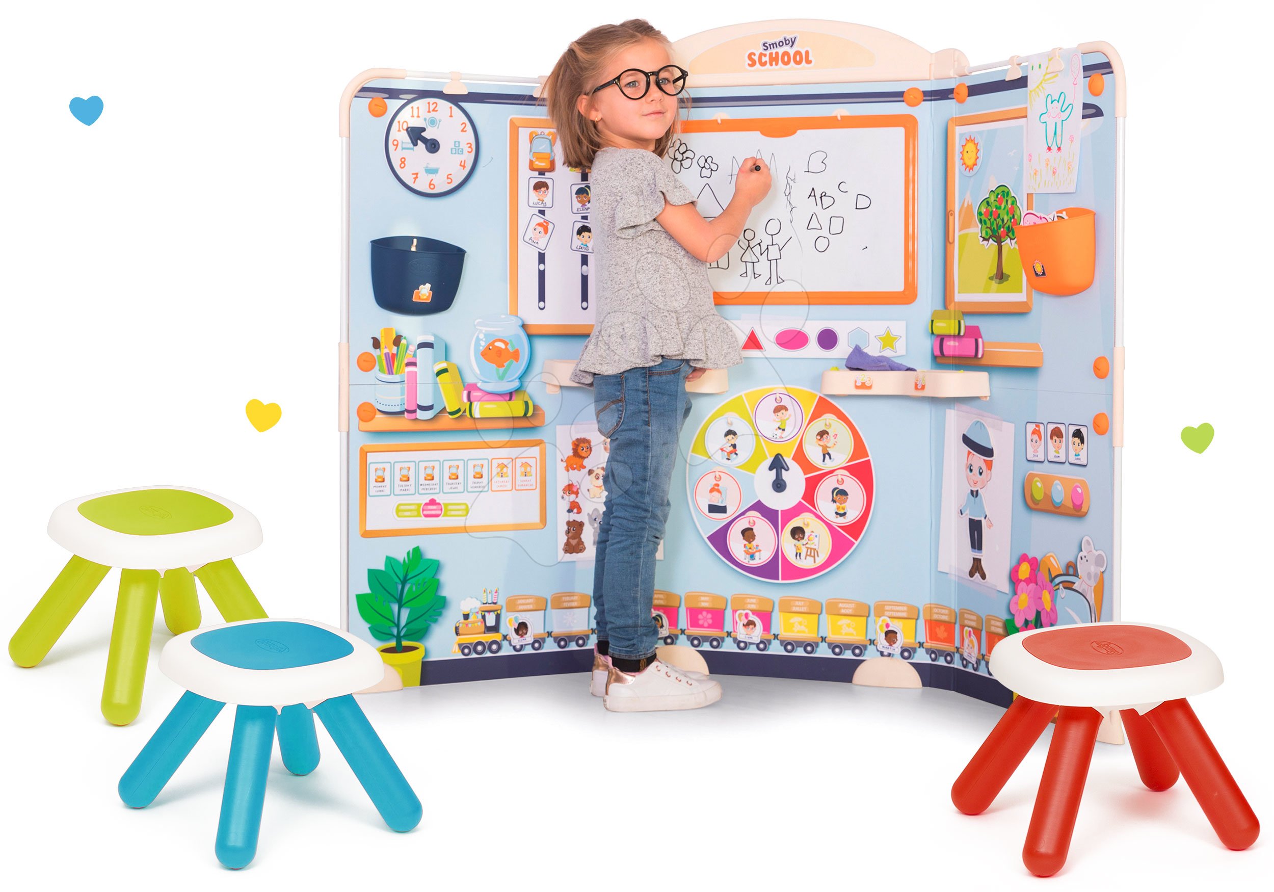 Set škola pre škôlkárov School Smoby Hra na učiteľa a žiaka s troma taburetkami