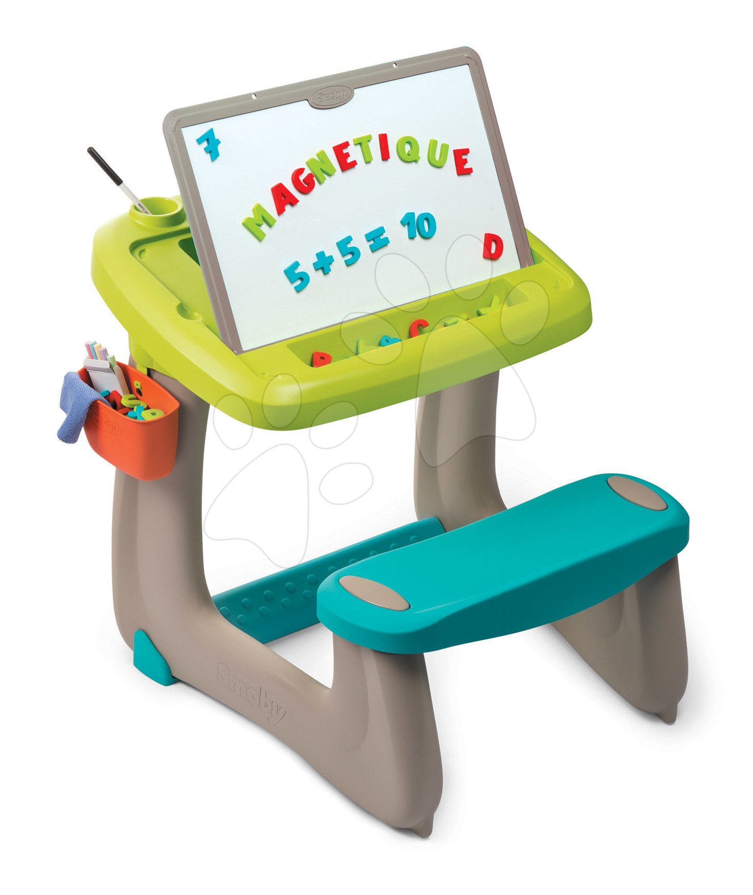 Rajzpad mágnesekkel Little Pupils Desk Smoby kétoldalú táblával és tárolórésszel 80 kiegészítővel