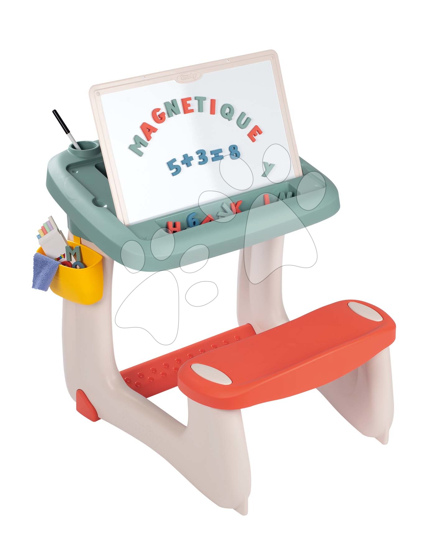 Školské lavice - Lavica na kreslenie a magnetky Little Pupils Desk Smoby s obojstrannou tabuľou a úložným priestorom s 80 doplnkami