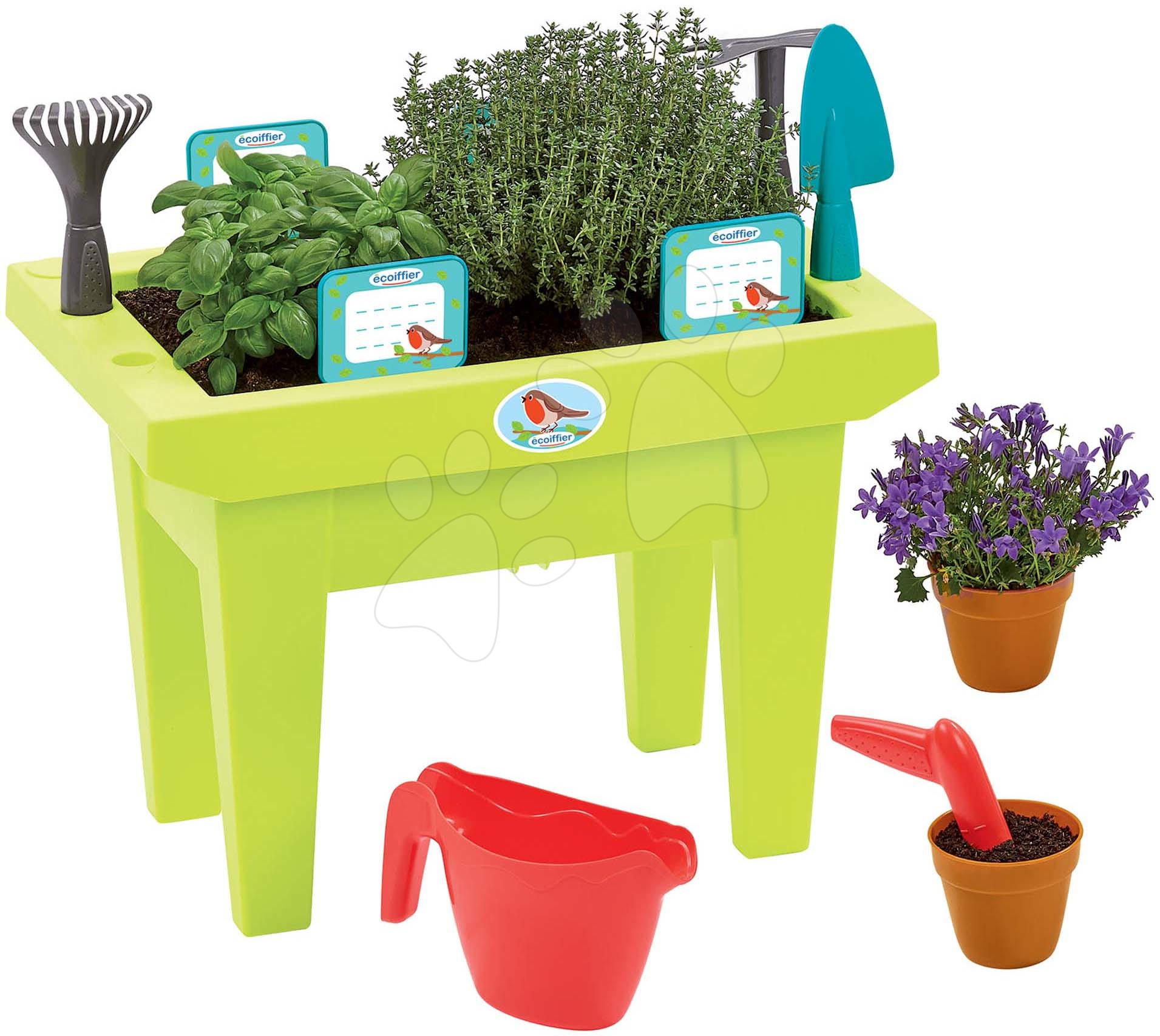 Hry na zahradníka - Stůl pro zahradníka The Flower Box Garden&Seasons Écoiffier s nářadím a doplňky od 18 měsíců