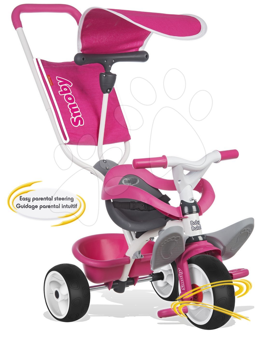 Smoby dětská tříkolka s ohrádkou Baby Balade Rose 444207 růžovo bílá