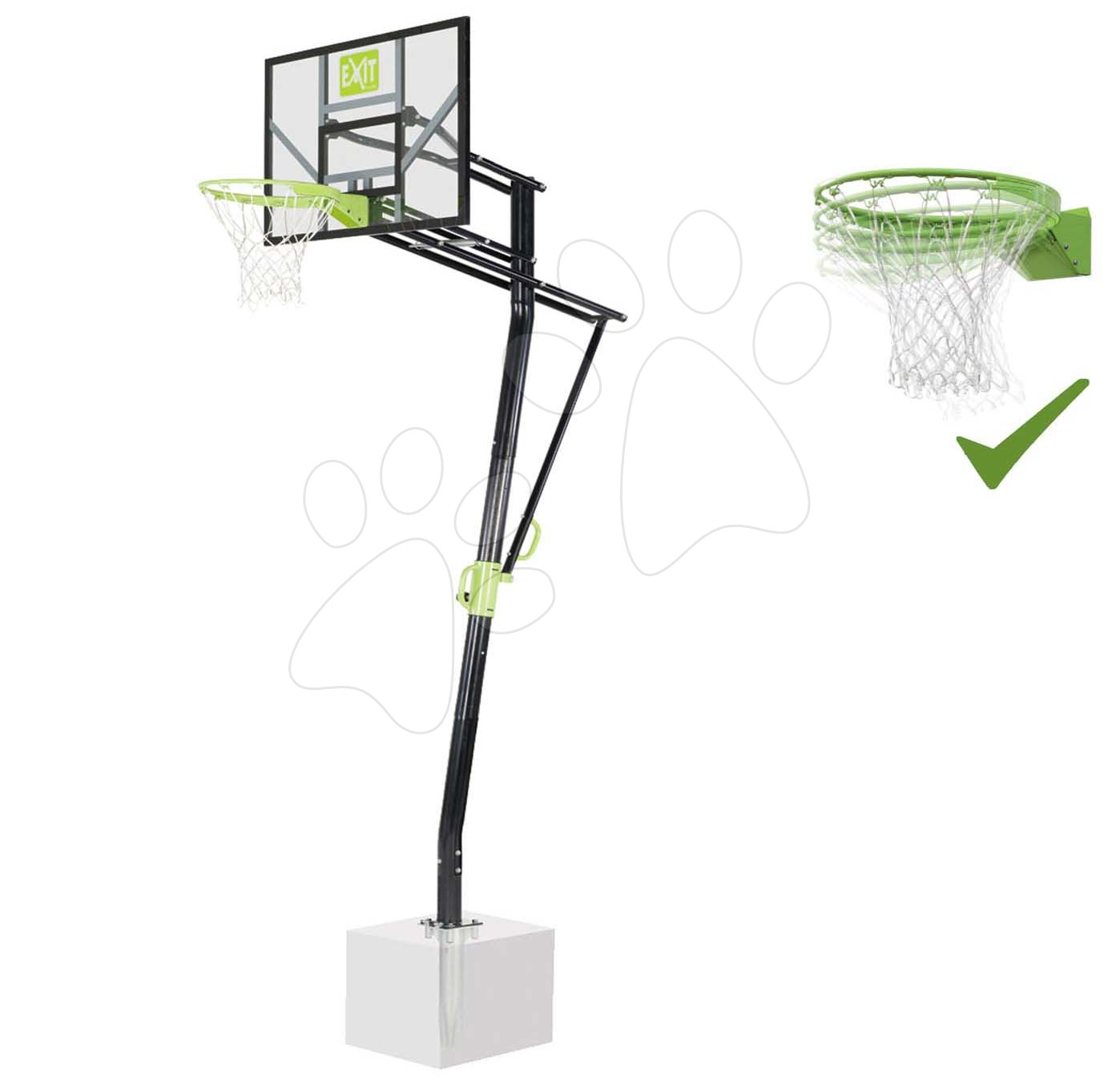Kosárlabda konstrukció palánkkal és flexibilis kosárral Galaxy Inground Basketball Exit Toys acél talajba rögzíthető magasságilag állítható