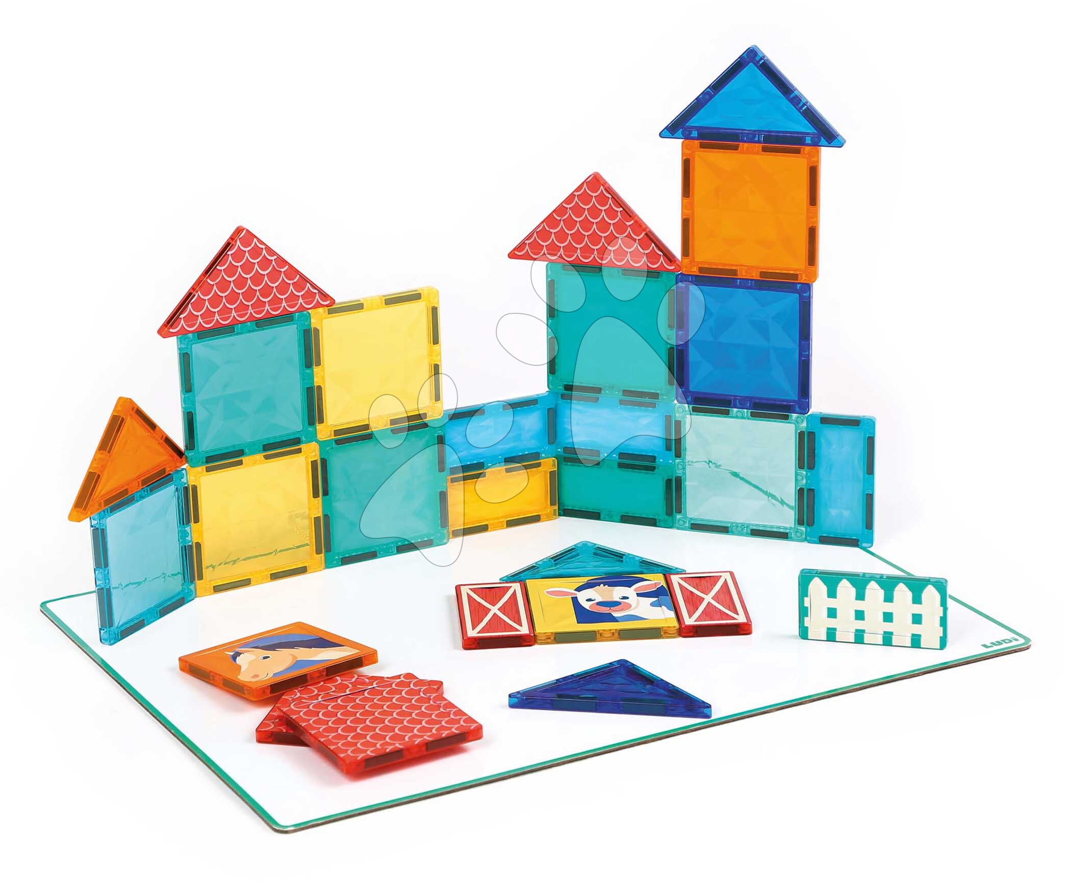 Mágneses építőjáték Magnetic Building Board Ludi táblával 27 részes 24 hó-tól