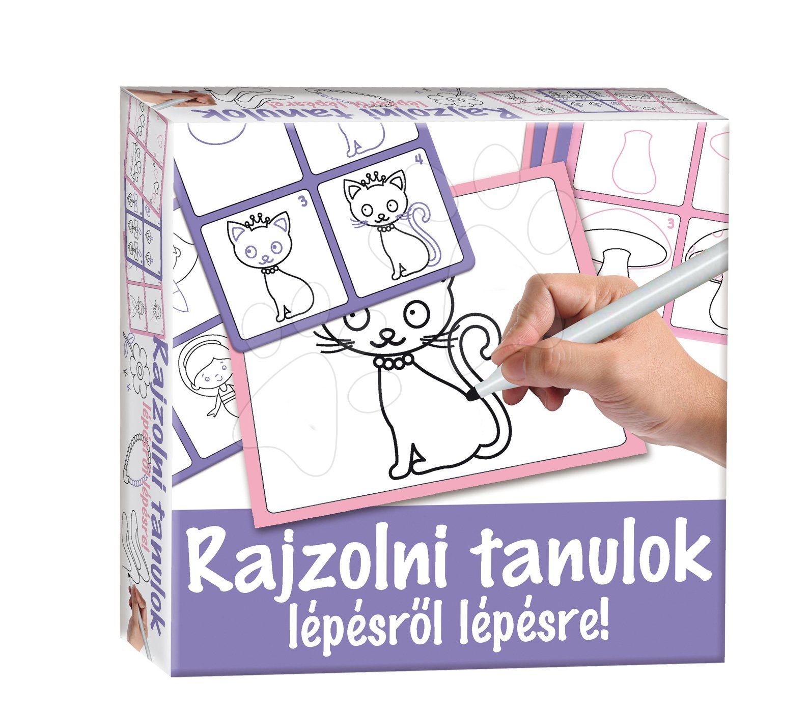 Dohány készségfejlesztő rajztábla Rajzolj rá és töröld le lila - Rajzolni tanulok lépésről lépésre állatkákat 506-3