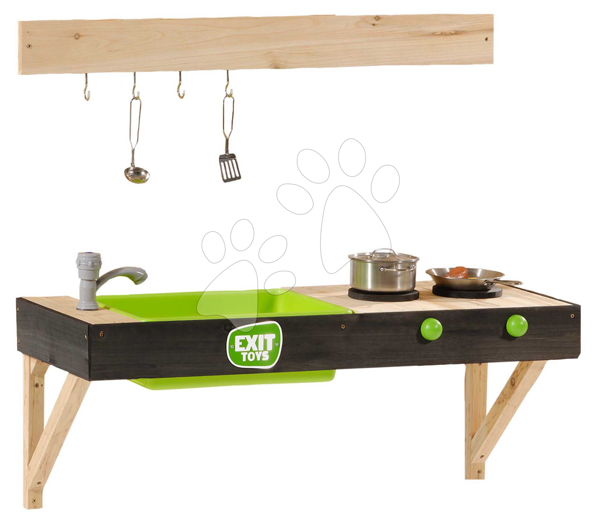 Záhradná kuchynka Yummy 50 Wooden Mud Kitchen Exit Toys s tečúcou vodou v dreze a kuchynským náradím ET51100000
