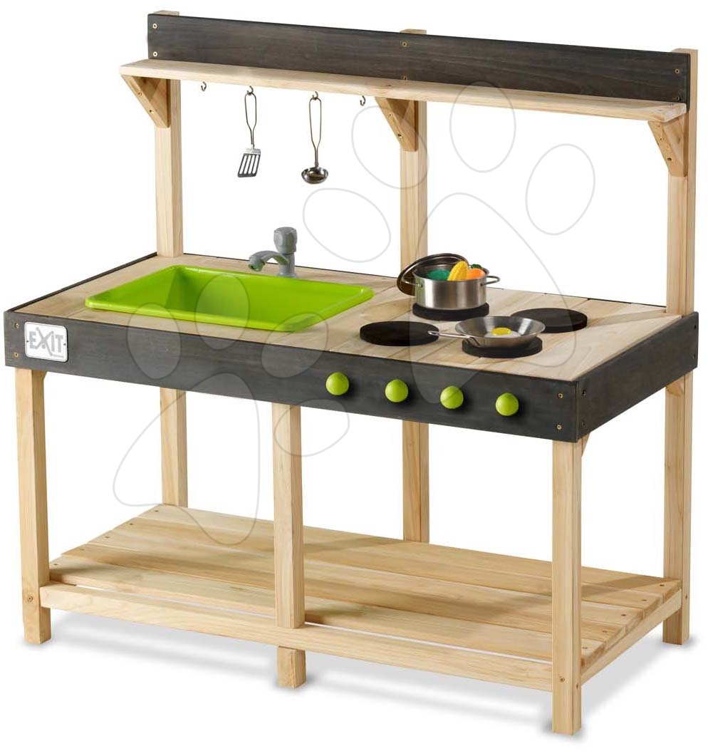 Lesene kuhinje - Kuhinja iz cedre s tekočo vodo Yummy 100 Outdoor Play Kitchen Exit Toys zunanja s kuhinjsko posodo od 24 mes