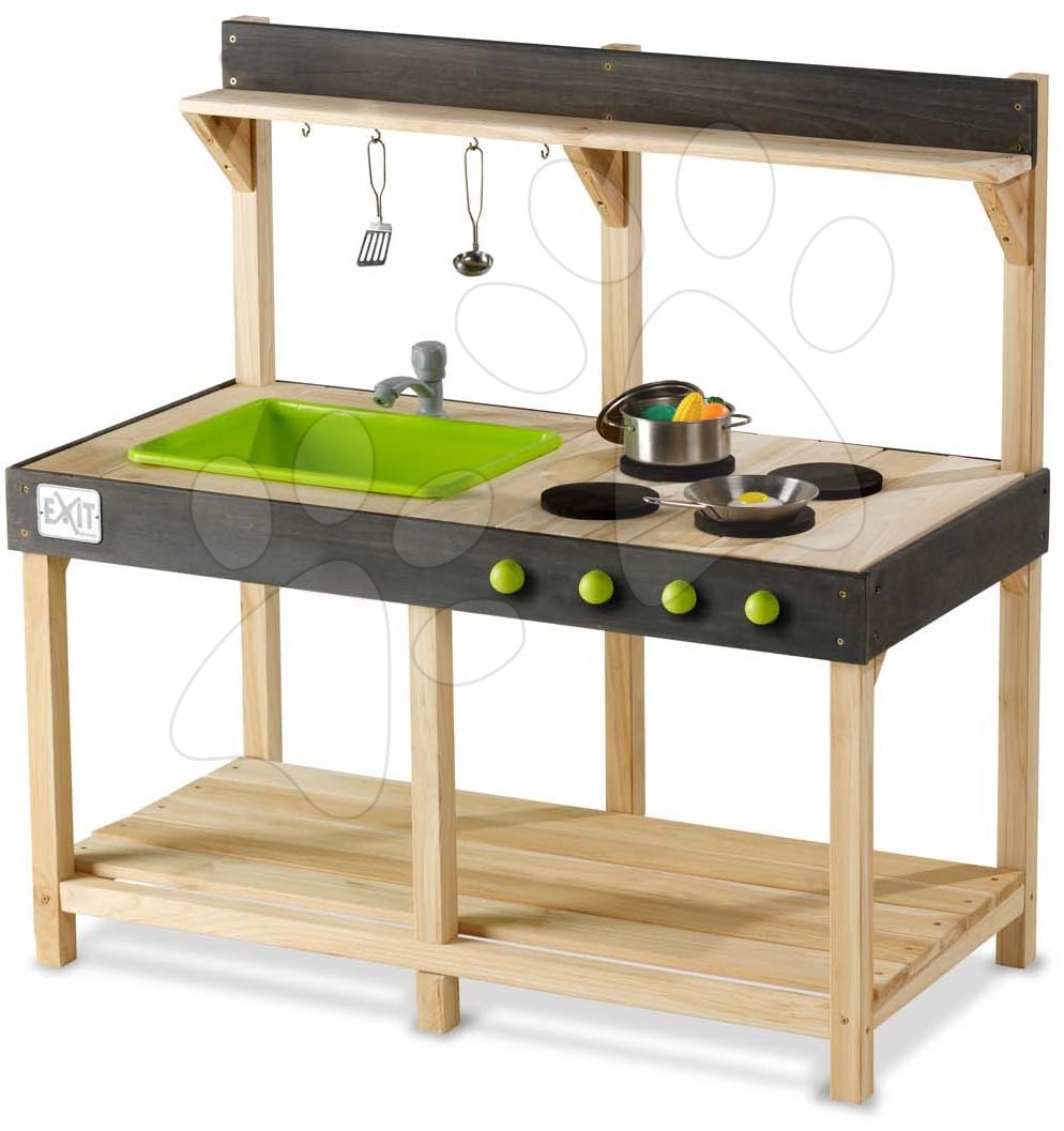 Kuchyňka cedrová s tekoucí vodou Yummy 100 Outdoor Play Kitchen Exit Toys venkovní s kuchyňským náčiním od 24 měsíců