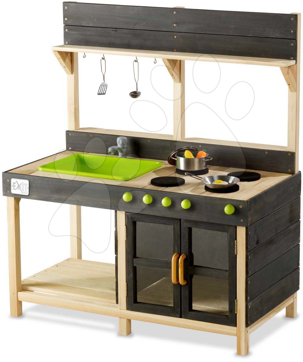 Játékkonyha cédrusból csapteleppel Yummy 200 Outdoor Play Kitchen Exit Toys kültéri sütővel és konyhai eszközökkel 24 hó-tól