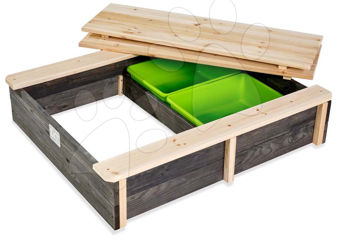 Pískoviště cedrové s krytem Aksent wooden sandpit Exit Toys objem 45 kg s 2 nádobami o objemu 16 litrů/32 kg