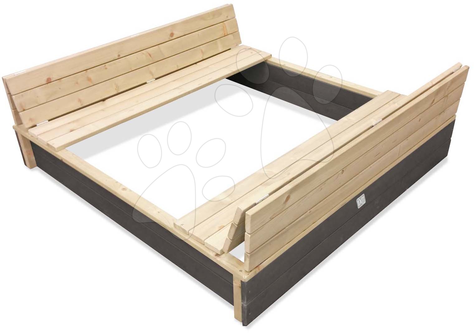 Homokozó beépitett padokkal fedéllel cédrusból Aksent wooden sandpit Exit Toys nagy 136*132 cm