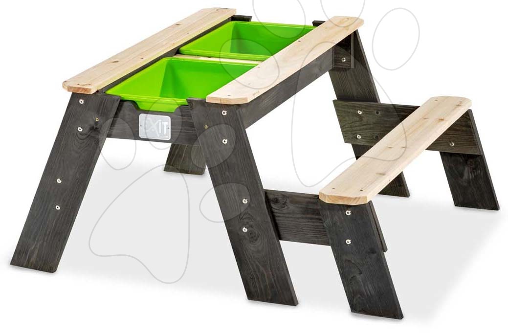 Drevené pieskoviská - Pieskovisko cédrové stôl na vodu a piesok Aksent sand&water table Exit Toys piknikové s lavicou a krytom