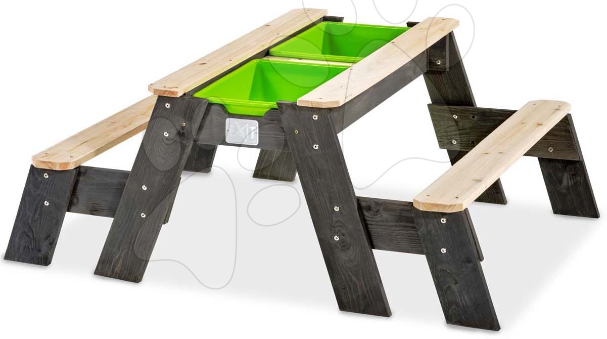 Pieskovisko cédrové stôl na vodu a piesok Aksent sand&water table Exit Toys piknikové s 2 lavicami a krytom