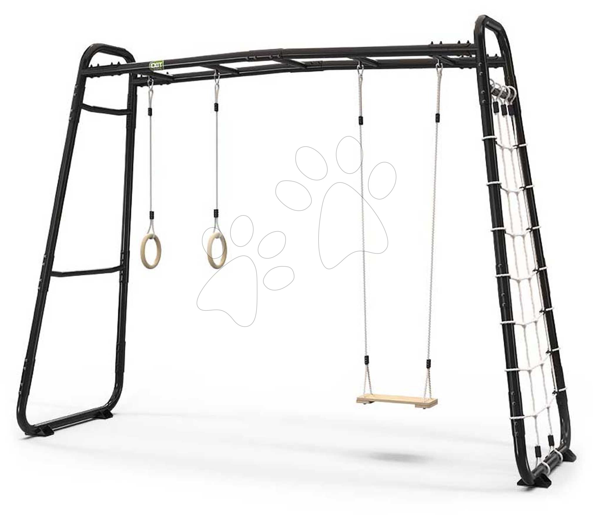 E-shop Multifunkčné fitness centrum GetSet Monkeybar MB210 Black Exit Toys rozšíriteľné s gymnastickými kruhmi hojdačkou a sieťou na šplhanie ET54201050