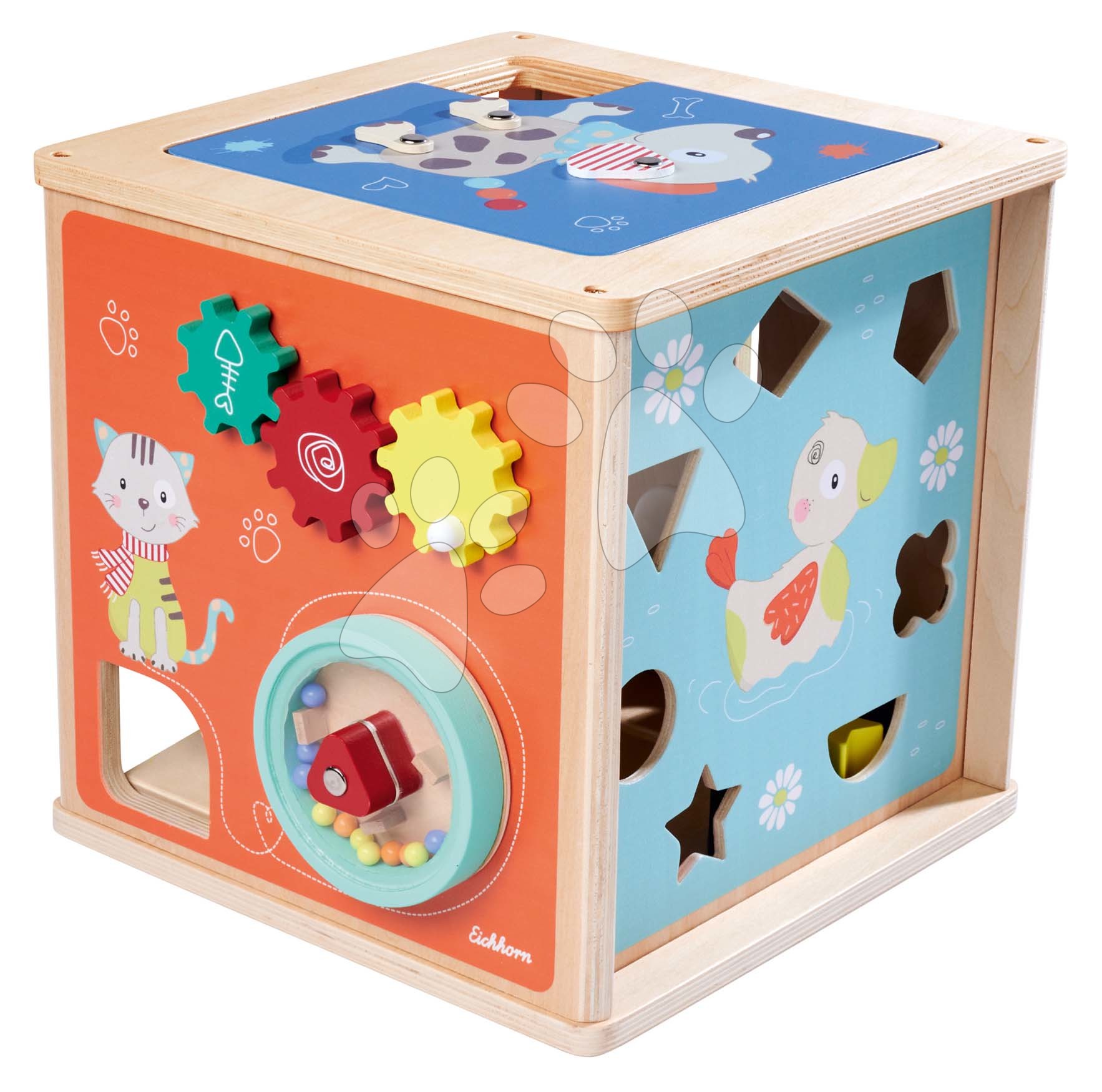 Drevené didaktické hračky - Drevená didaktická kocka Big Playcenter Eichhorn s kockami a aktivitami od 12 mes