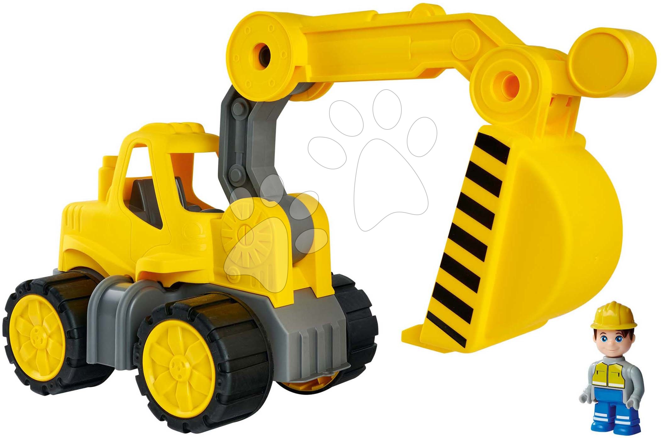 Stavební stroje - Bagr Power Worker Digger + Figurine BIG pracovní stroj 67 cm s gumovými koly od 2 let