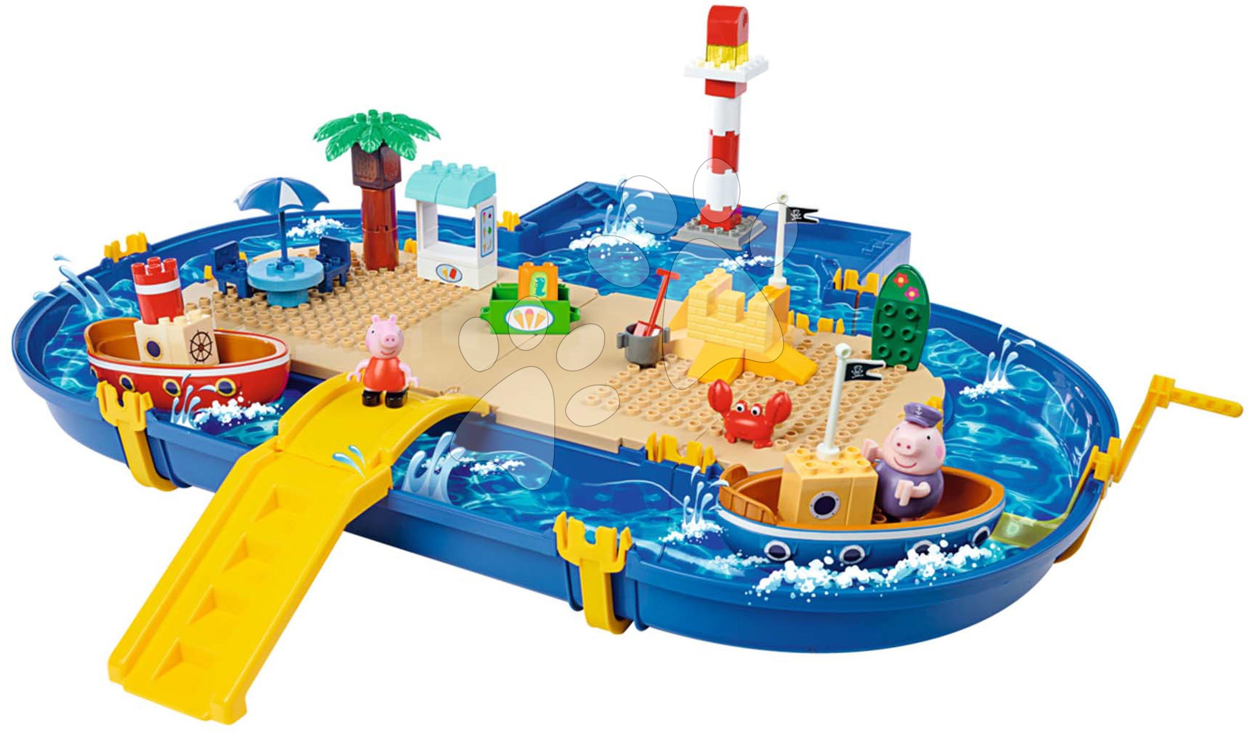 Vodne steze za otroke - Vodna steza Peppa Pig Holiday Waterplay Big z 2 ladjicama in 3 figuricami 71 delov - kompatibilno z Duplom
