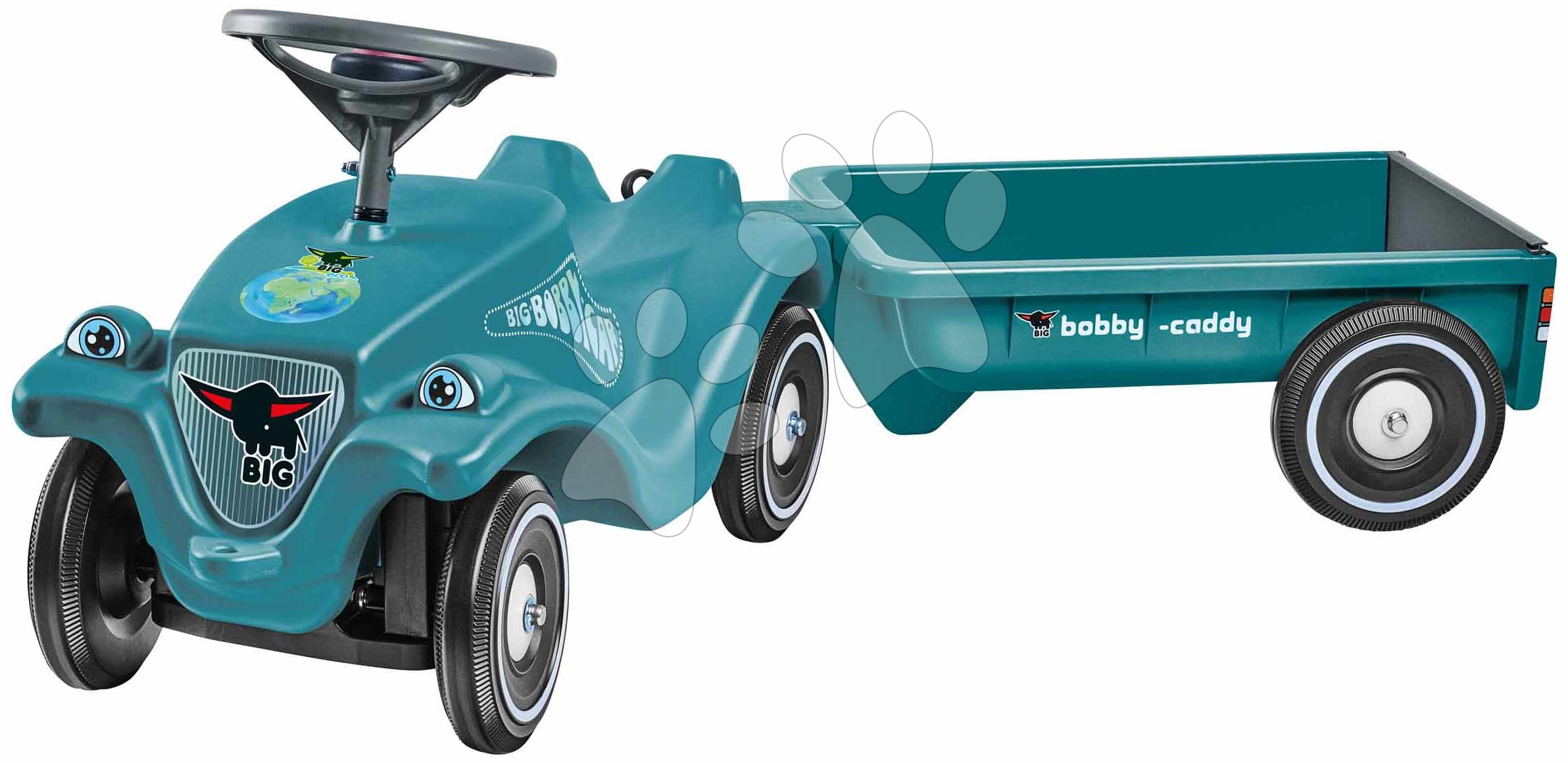 Odrážadlo s prívesom auto Bobby Car Classic Eco 2.0 BIG ekologické tyrkysové s klaksónom a trendy nálepkami od 12 mes