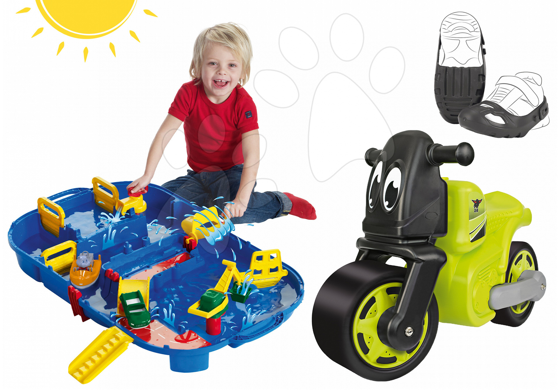 BIG set odrážadlo Racing Bike, návleky a AquaPlay vodná hra Lock Box 56328-4