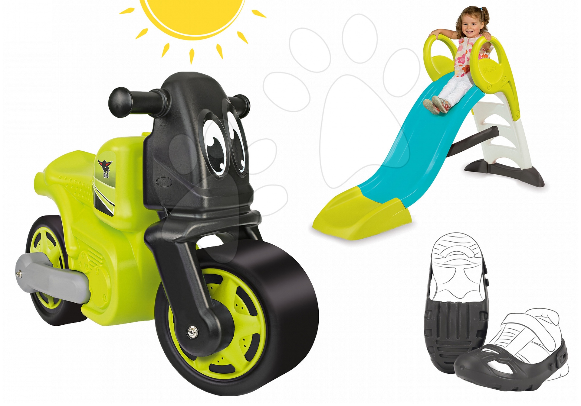 BIG set odrážadlo Racing Bike, návleky a Smoby šmykľavka KS 56328-6