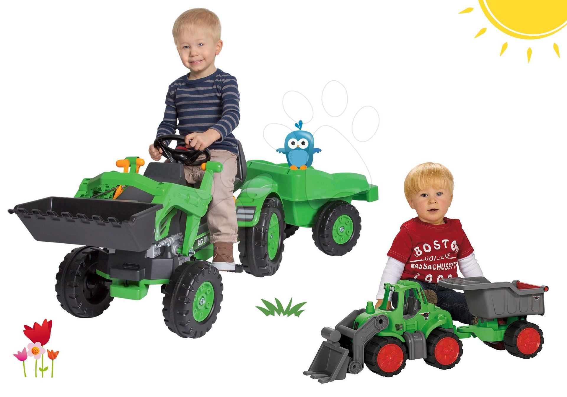 BIG set šľapací traktor Jim Loader s nakladačom a prívesom a traktor s nakladačom a prívesom 56516-14