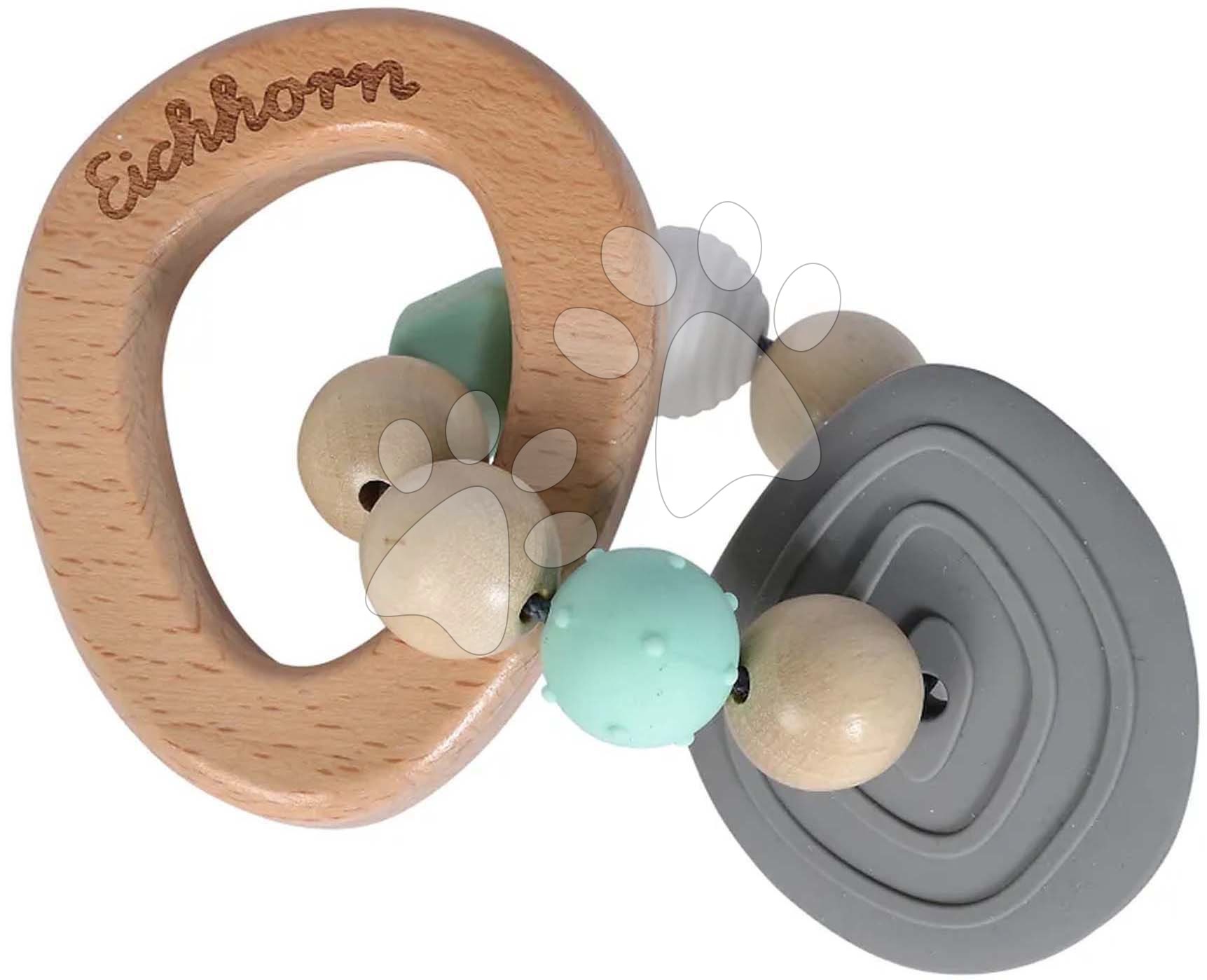 Drevená hrkálka Baby Pure Grasping Toy Eichhorn so silikónovým krúžkom od 3 mes