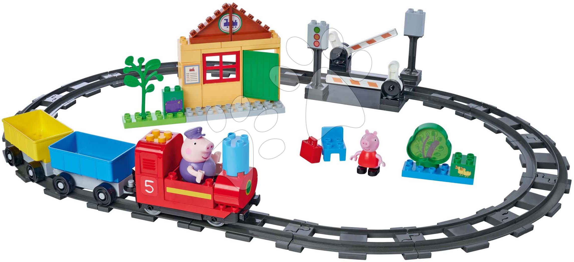 Kocke BIG-Bloxx kot lego - Kocke elektronske Peppa Pig Train Fun PlayBig Bloxx BIG železnica z zvokom in 2 figuricama 55 delov od 18 mes
