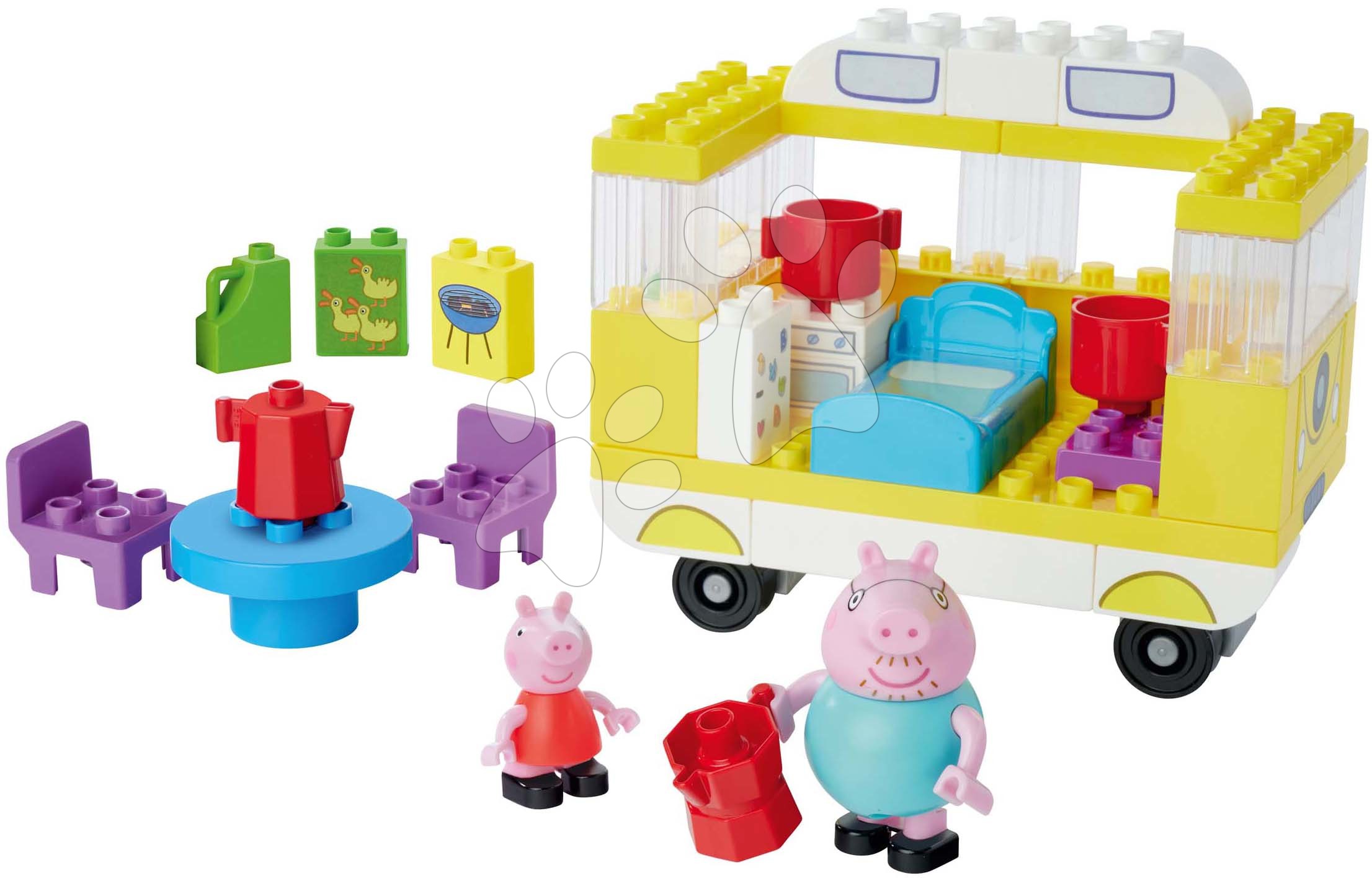 E-shop Stavebnica Peppa Pig Campervan PlayBig Bloxx BIG auto karavan s výbavou a 2 postavičky 52 dielov od 1,5-5 rokov