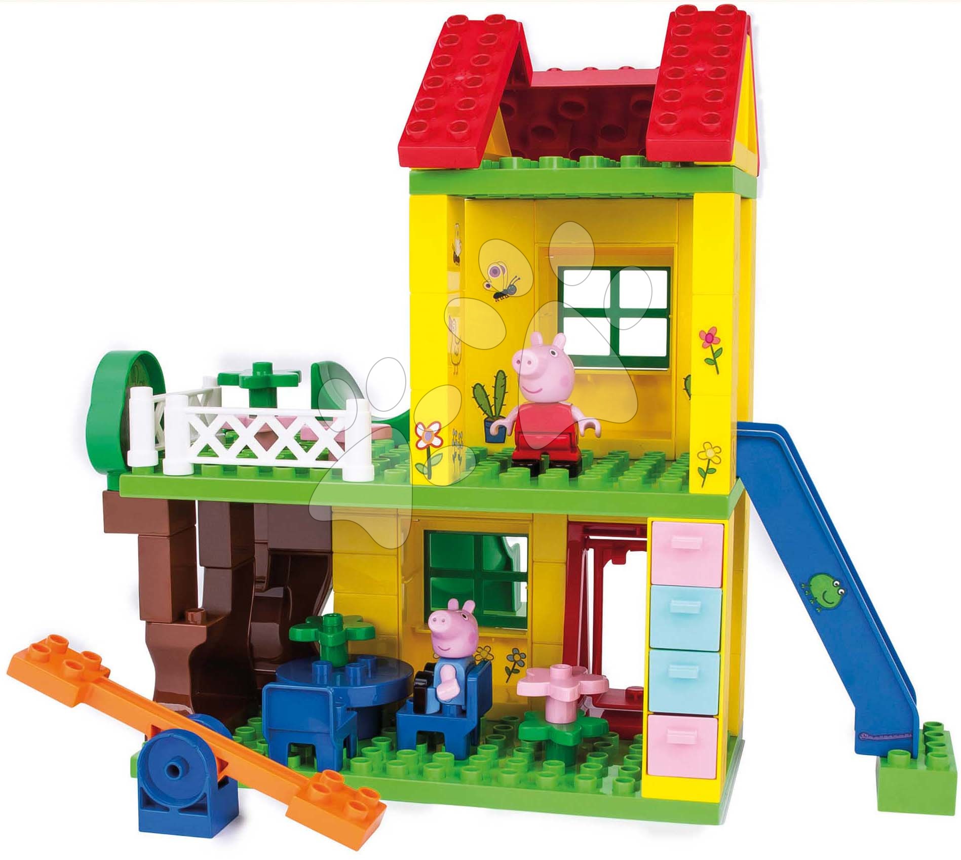 Stavebnice ako LEGO - Stavebnica Peppa Pig Play House PlayBig Bloxx BIG domček so šmykľavkou a hojdačkou 2 postavičky 72 dielov od 1,5-5 rokov