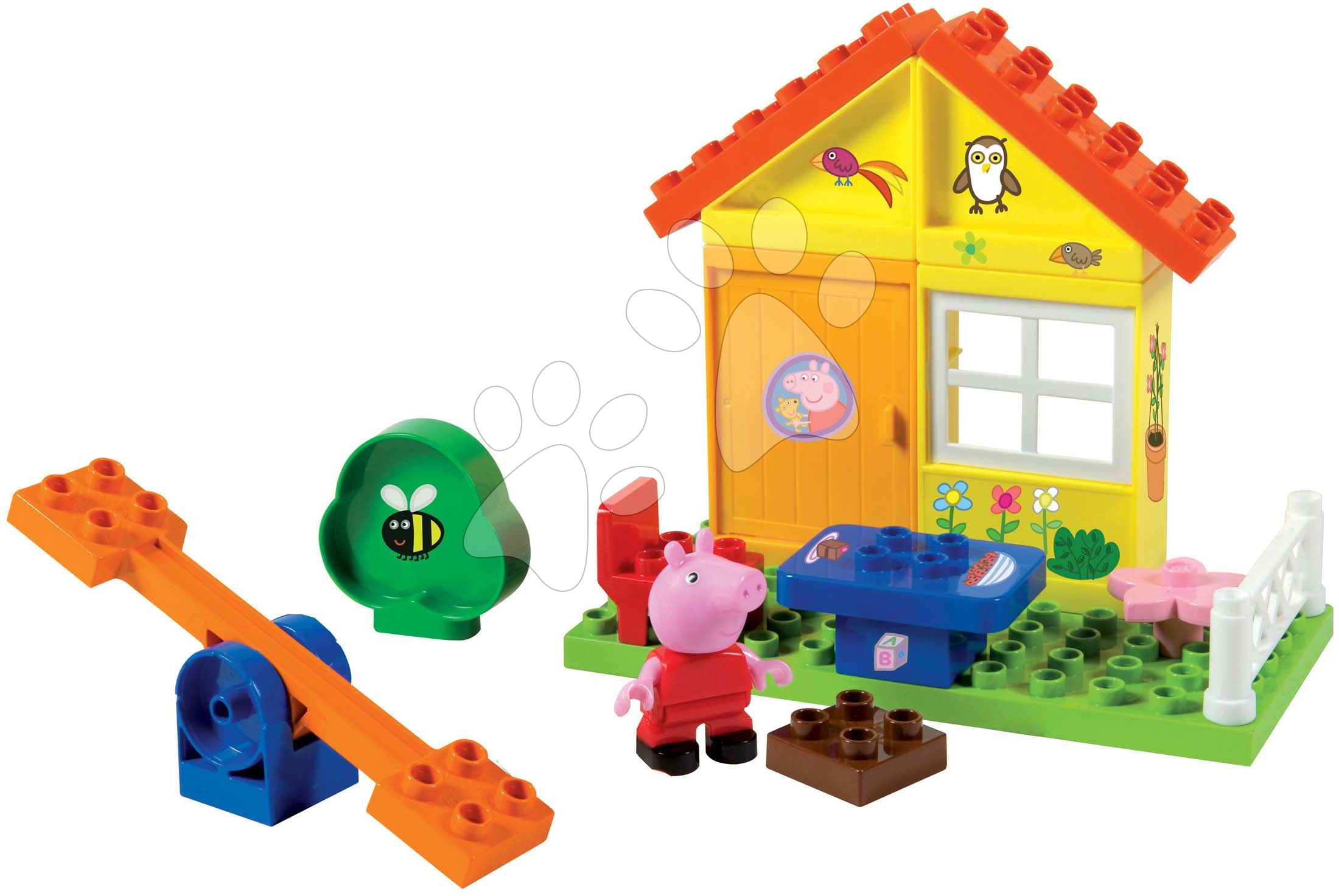 Építőjáték Peppa Pig Garden House PlayBig Bloxx BIG házikó pihenőrésszel és libikókával 2 figurával 26 részes 1,5-5 évesnek