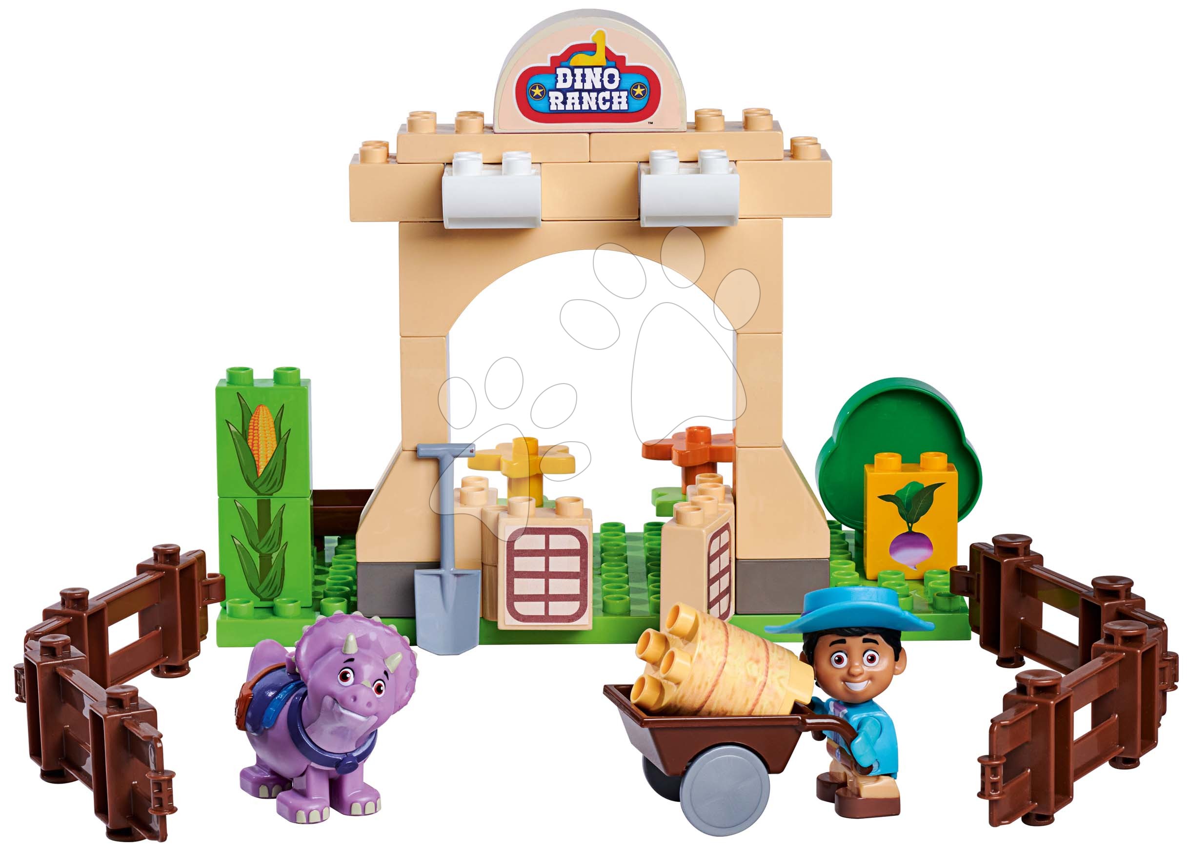 Stavebnice ako LEGO - Stavebnica Dino Ranch Corral PlayBig Bloxx BIG Miguel a Tango na ranči 40 dielov od 1,5-5 rokov