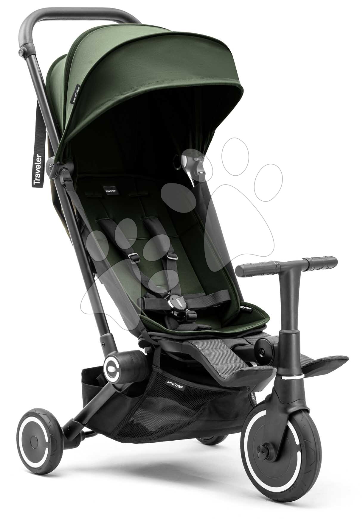 Utazótricikli és babakocsi Traveler Olive 4in1 smarTrike 160° dönthető ülés és napellenző tovább bővíthető 6 hó-tól