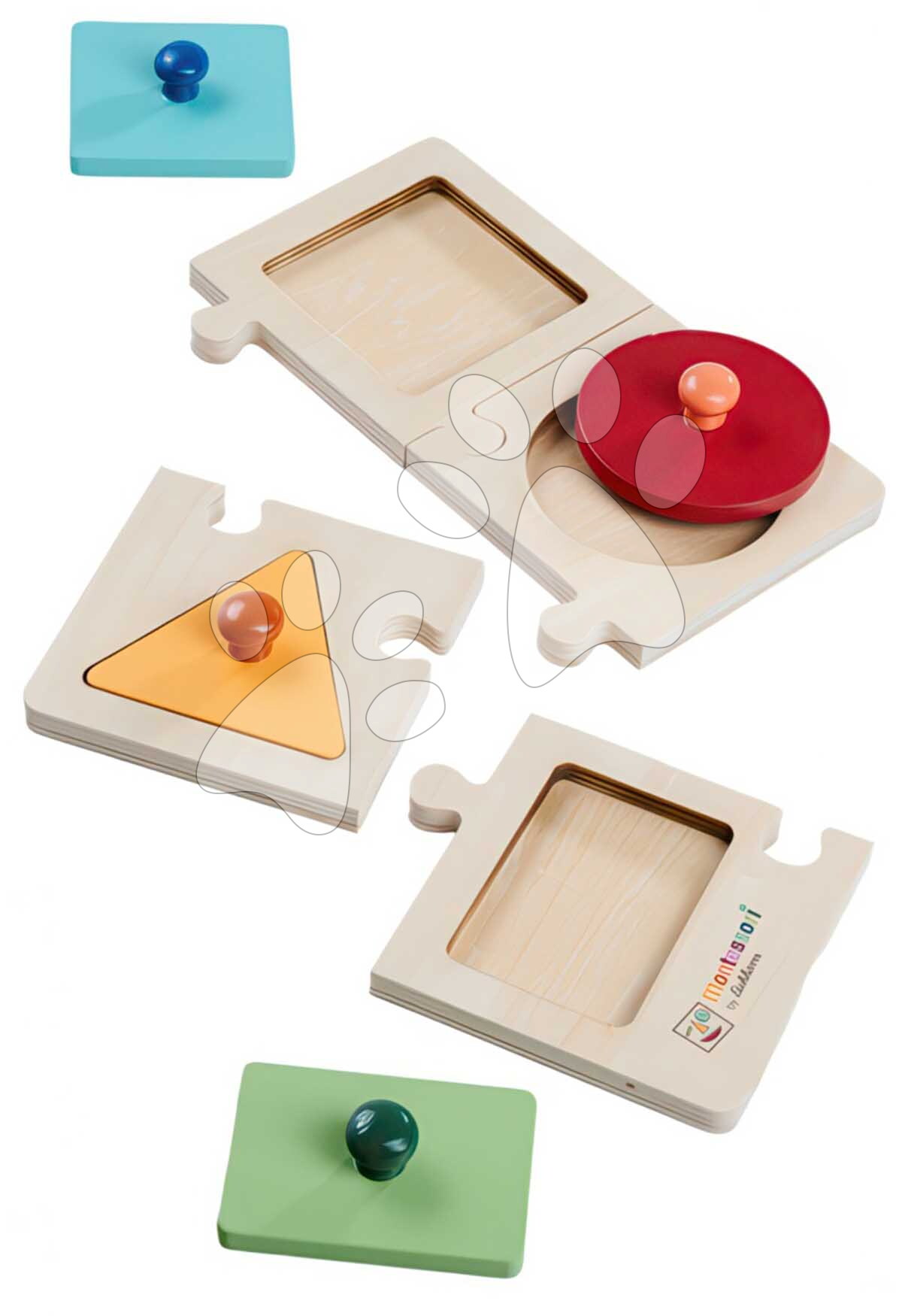 Fa formaillesztő puzzle Montessori Teaching Puzzle Shape Eichhorn 8 darabos 4 alakzattal 12 hó-tól
