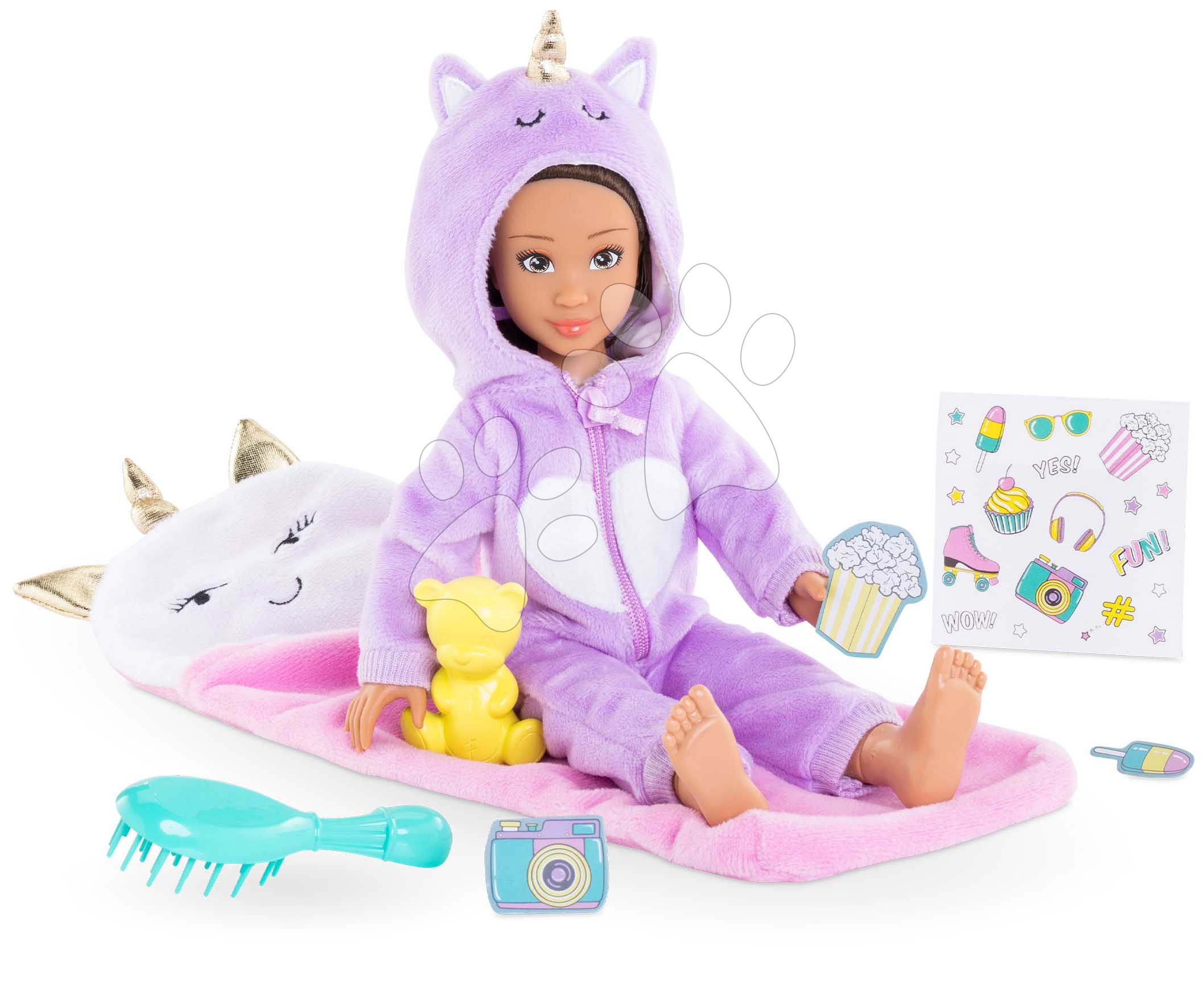 E-shop Bábika Luna Pyjama Party Set Corolle Girls s dlhými hnedými vlasmi 28 cm 7 doplnkov od 4 rokov