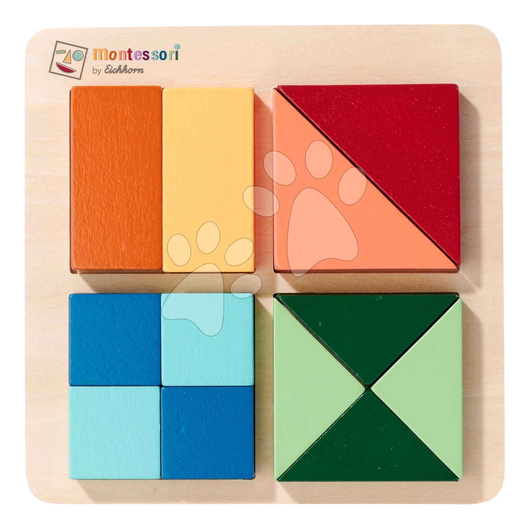 Drevené vkladacie puzzle Farby a tvary Montessori Shape Puzzle Eichhorn 12 kociek rôznych tvarov od 24 mes