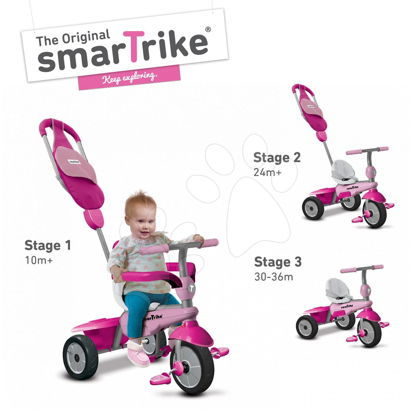 Pink smarTrike Breeze 3 in 1 Baby Tricycle 