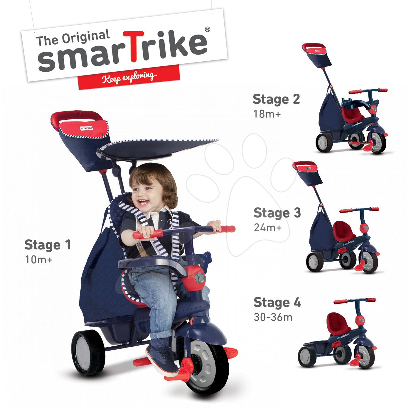 4in1 Blue&Red Touch Steering smarTrike Tricycle