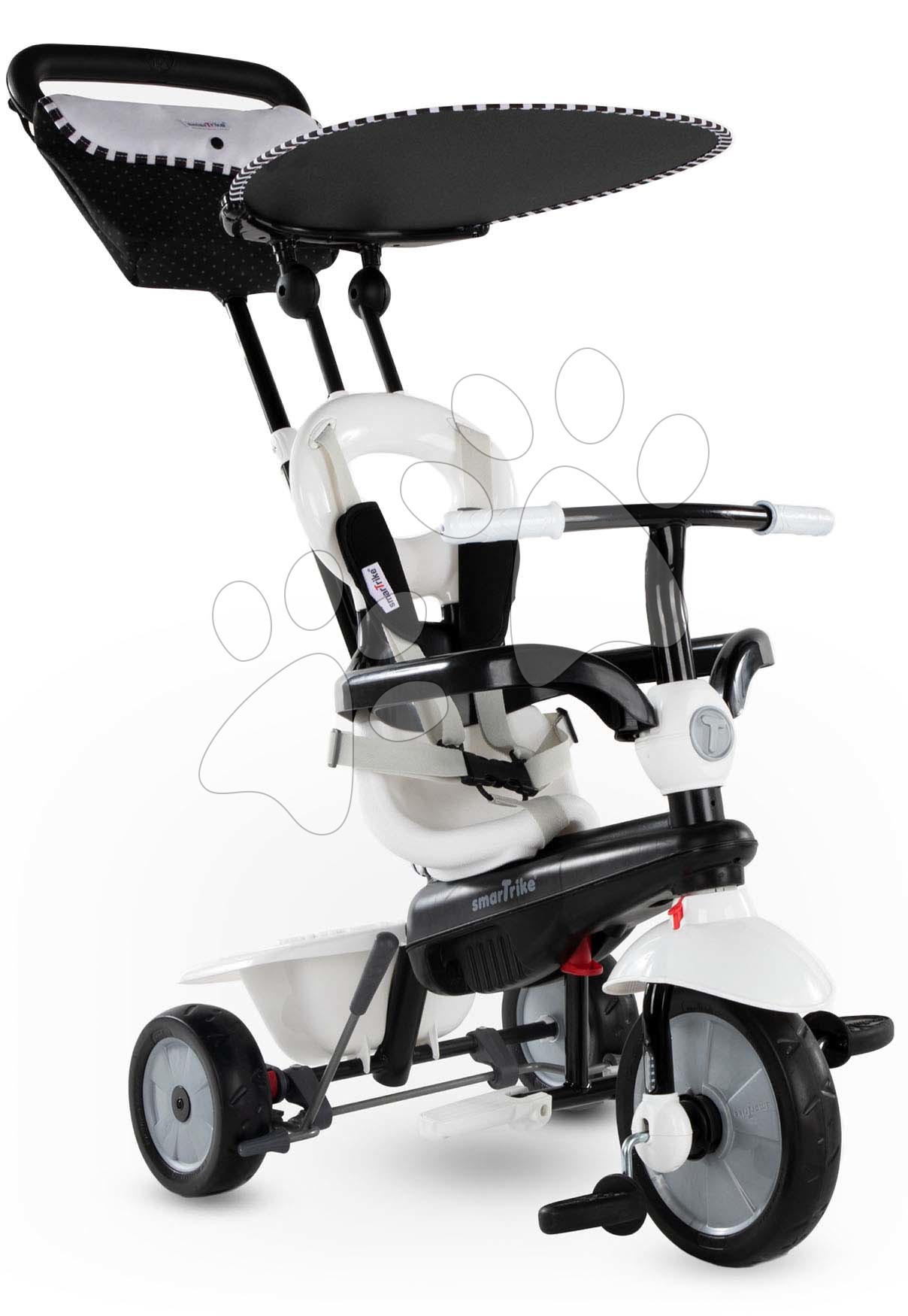 Tricikli za djecu od 10 mjeseci - Tricikl Vanilla DLX smaTrike TouchSteering upravljanje sa suncobranom i torbom, crno-bijeli od 10 mjes