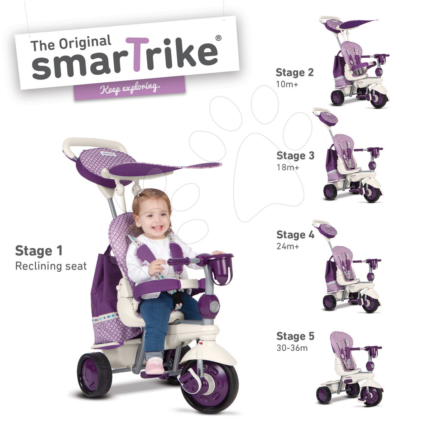 Splash 5in1 Purple White smarTrike Tricycle 360 contro wit