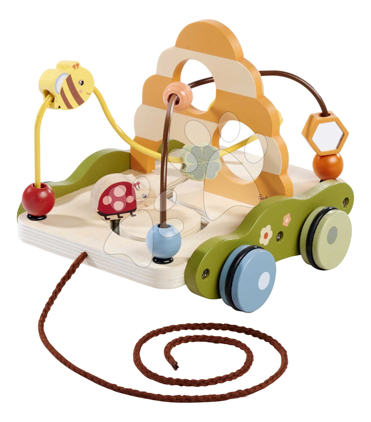 Drevený labyrint na ťahanie Pull-along Wagon Eichhorn s korálikmi od 12 mes