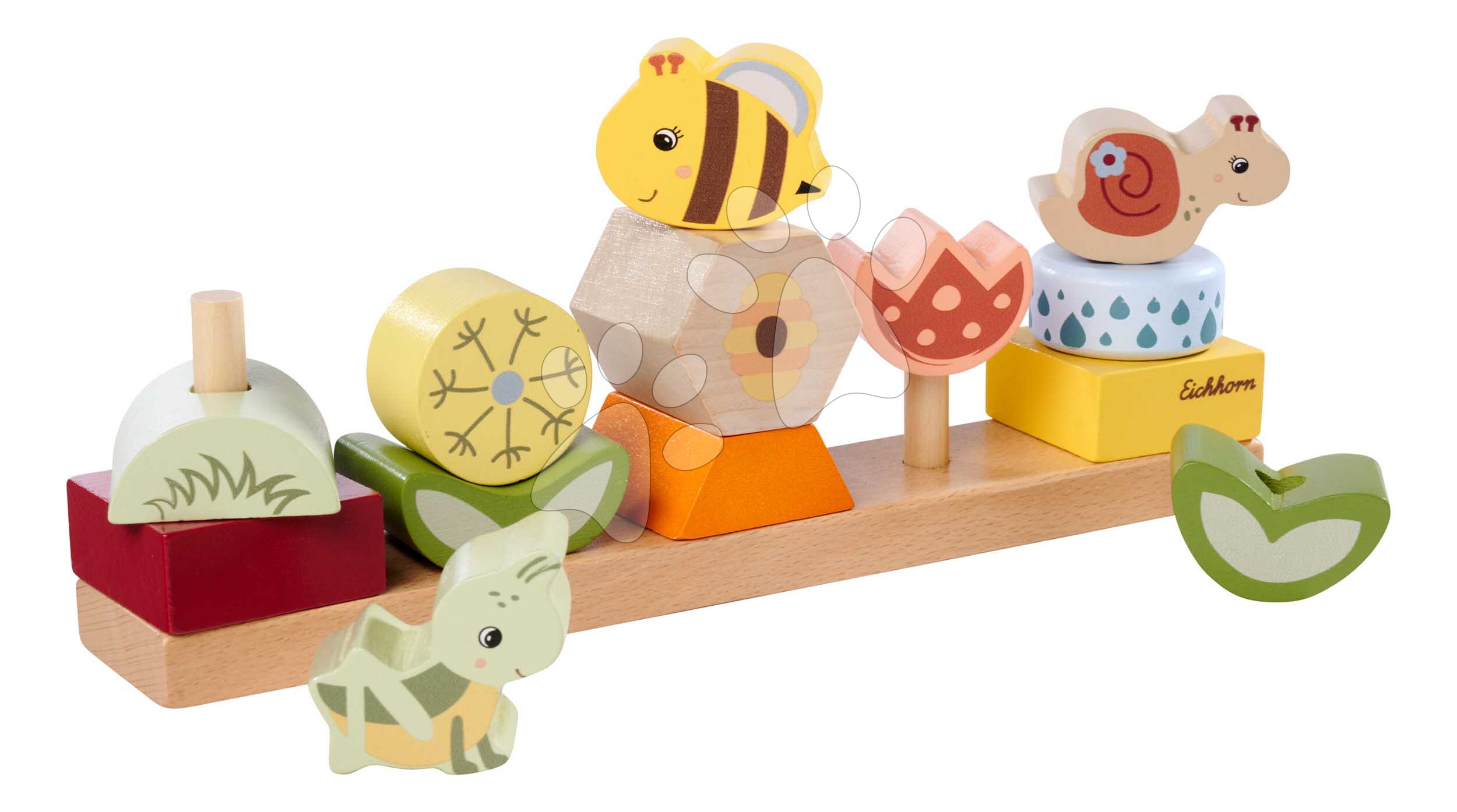 Drevená skladačka Kvety a zvieratká Stacking Game Eichhorn 13 stohovateľných kociek od 24 mes