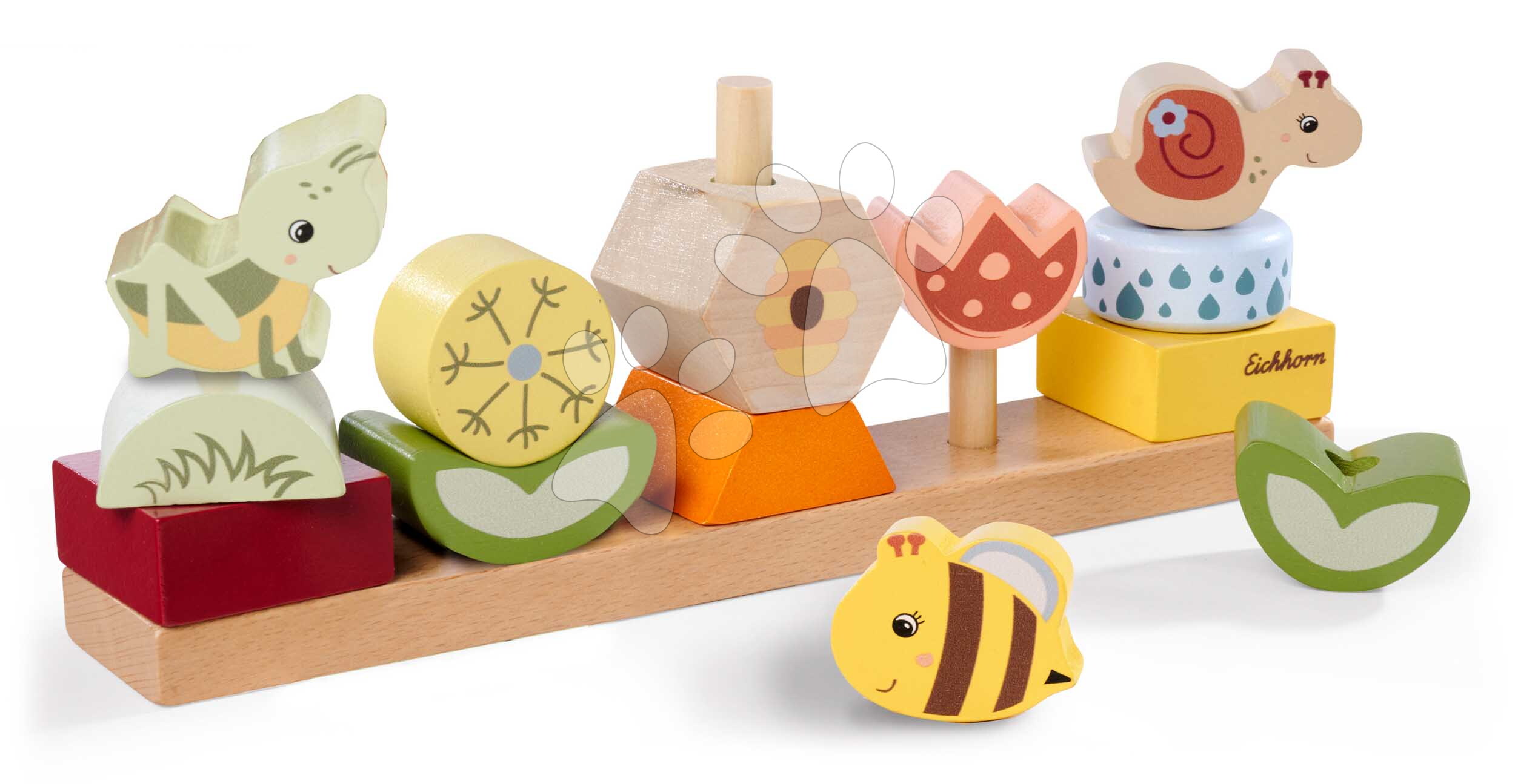 Fa kirakós Virágok és állatok Stacking Game Eichhorn 13 egymásra pakolható kockákkal 24 hó-tól